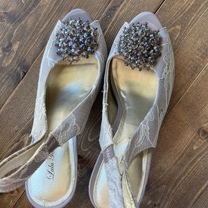 Pre-Owned Lulu Townsend Sling Back Lilac Lace High Heels Size 6.5